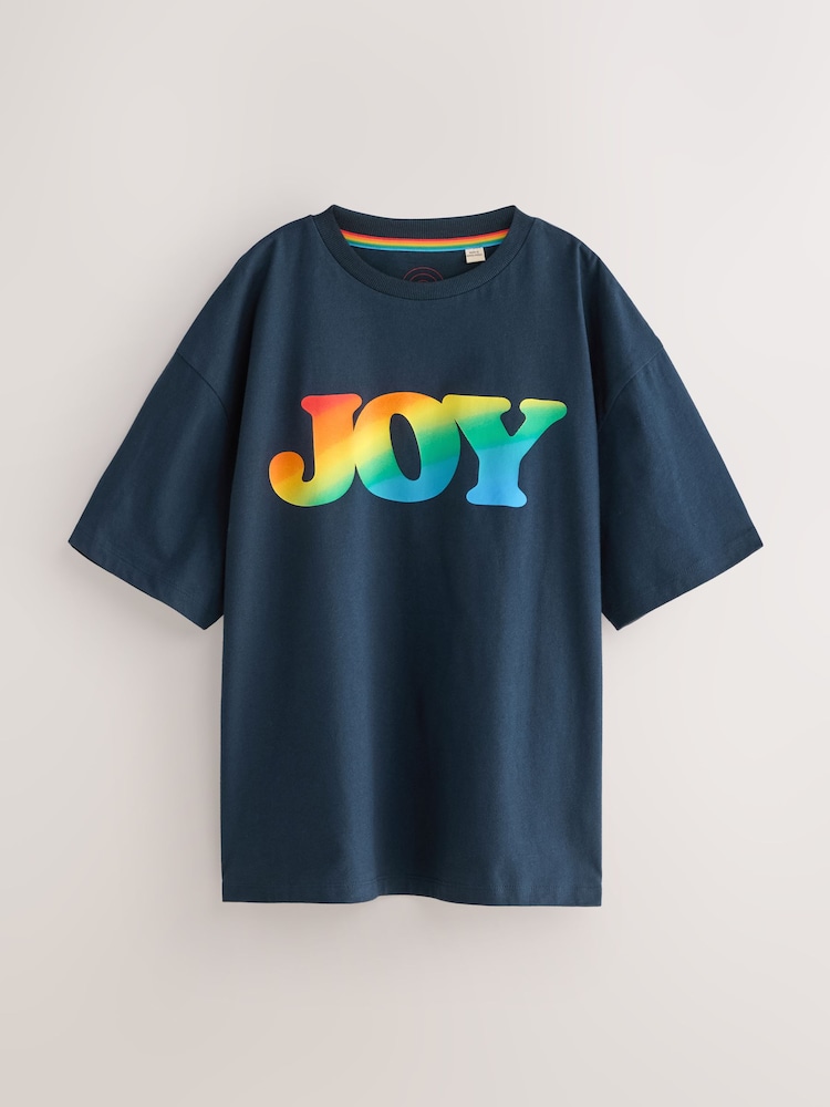 Little Bird by Jools Oliver Navy Happy Short Sleeve Slogan T-Shirt - Image 7 of 7