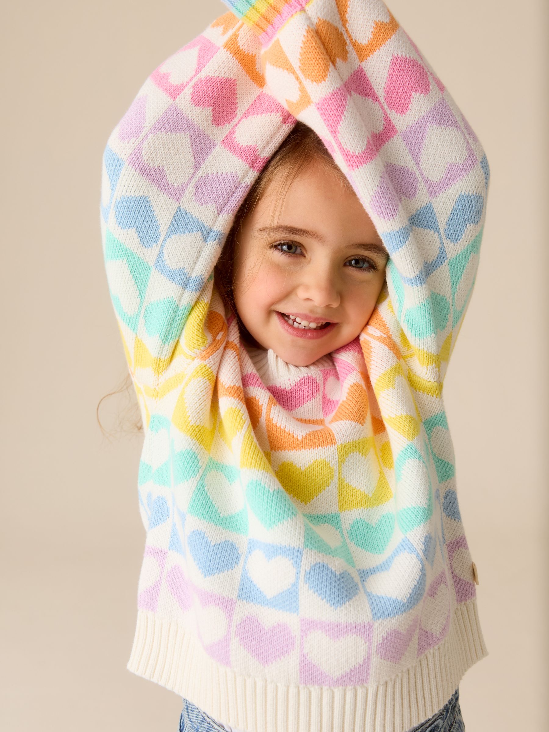 Buy Little Bird by Jools Oliver Pastel Rainbow Hearts Knitted