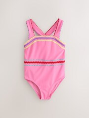 Little Bird by Jools Oliver Pink Ric Rac Cross Back Swimsuit - Image 1 of 5