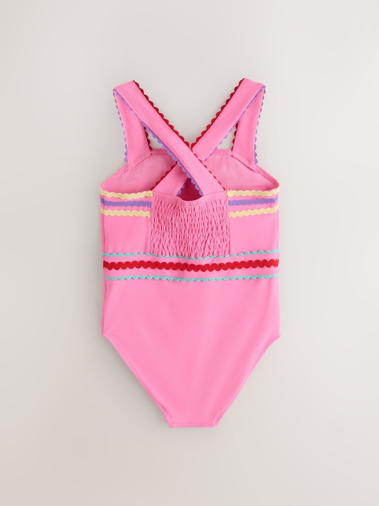 Little Bird by Jools Oliver Pink Ric Rac Cross Back Swimsuit - Image 2 of 5