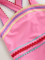 Little Bird by Jools Oliver Pink Ric Rac Cross Back Swimsuit - Image 3 of 5