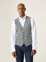 Skopes Green Tailored Fit Single Valetta Breasted Check Waistcoat - Image 1 of 5