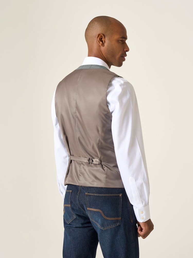 Skopes Green Tailored Fit Single Valetta Breasted Check Waistcoat - Image 2 of 5