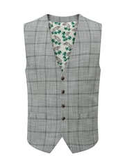 Skopes Green Tailored Fit Single Valetta Breasted Check Waistcoat - Image 4 of 5