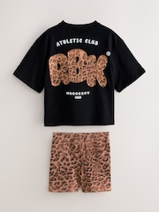 Reebok Leopard Animal Print Short Sleeve T-Shirt and Printed Cycling Shorts Set - Image 2 of 4