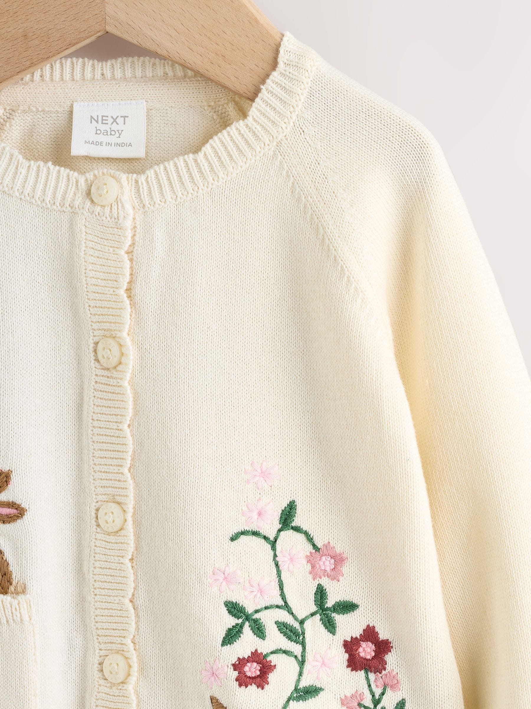 Next：日本 ナチュラル 刺繍入り - ベビー バニー カーディガン（0ヶ月
