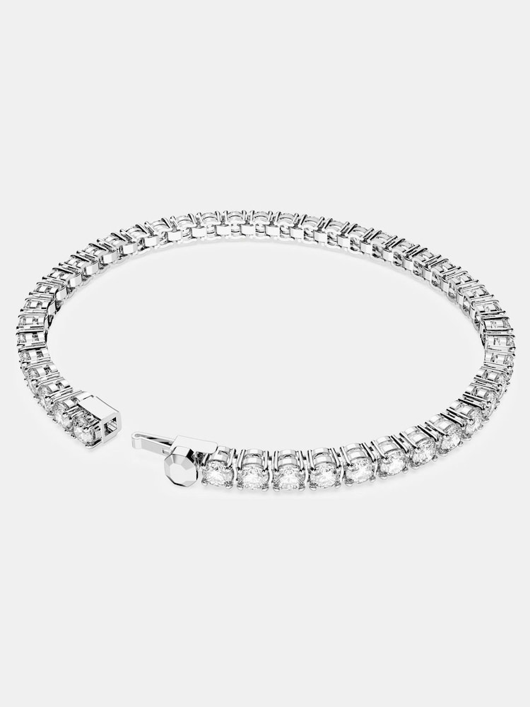 Білий хром - Swarovski Matrix Tennis Bracelet with Round Cut Gold Tone Plated - Image 10 of 10