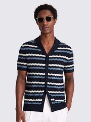 MOSS Navy and White Stripe Pointelle Shirt - Image 1 of 4