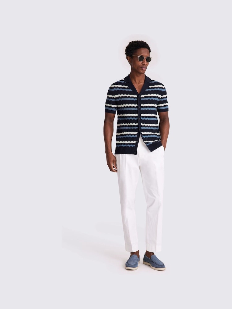 MOSS Navy and White Stripe Pointelle Shirt - Image 2 of 4