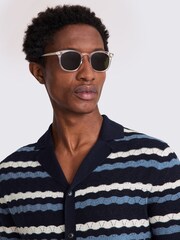 MOSS Navy and White Stripe Pointelle Shirt - Image 3 of 4
