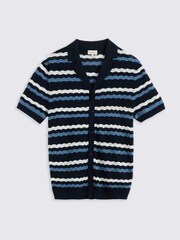 MOSS Navy and White Stripe Pointelle Shirt - Image 4 of 4