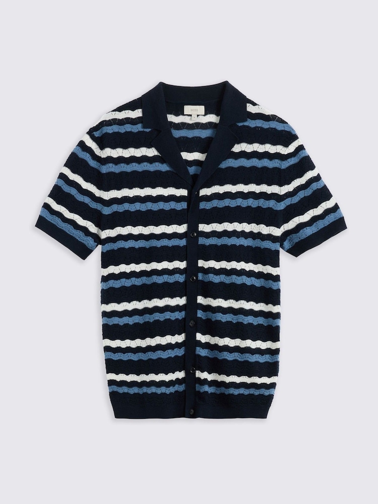 MOSS Navy and White Stripe Pointelle Shirt - Image 4 of 4