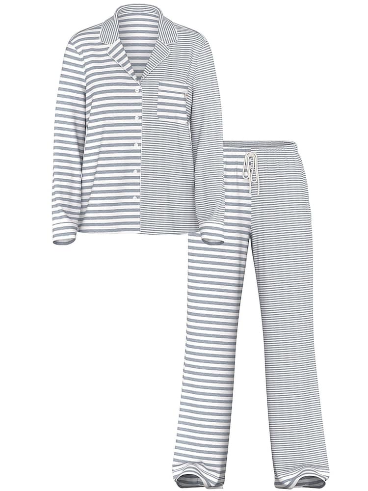 Victoria's Secret Medium Heather Grey & White Stripe Modal Long Pyjamas Set - Image 1 of 1 Victoria's Secret Medium Heather Grey & White Stripe Modal Long Pyjamas Set - Image 1 of 1