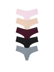 Victoria's Secret PINK Grey/Black/Purple/Pink/Nude Thong Knickers 5 Pack - Image 1 of 3