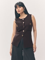 Brown Chocolate Smart Knitted Button Waistcoat Top - Image 1 of 8