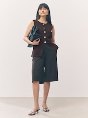 Brown Chocolate Smart Knitted Button Waistcoat Top - Image 2 of 8