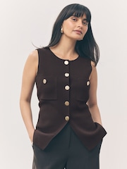 Brown Chocolate Smart Knitted Button Waistcoat Top - Image 3 of 8