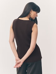 Brown Chocolate Smart Knitted Button Waistcoat Top - Image 4 of 8