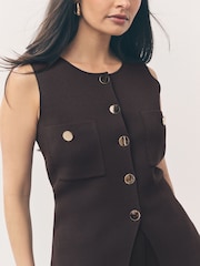 Brown Chocolate Smart Knitted Button Waistcoat Top - Image 5 of 8