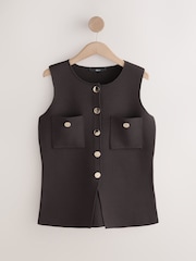Brown Chocolate Smart Knitted Button Waistcoat Top - Image 6 of 8