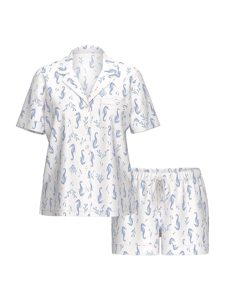 Victoria's Secret White & Blue Seahorse Modal Short Pyjamas Set - Image 3 of 3