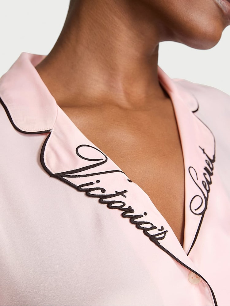 Victoria's Secret Angel Pink with Collar Embroidery Satin Short Pyjamas Set - Image 3 of 3 Victoria's Secret Angel Pink with Collar Embroidery Satin Short Pyjamas Set - Image 3 of 3