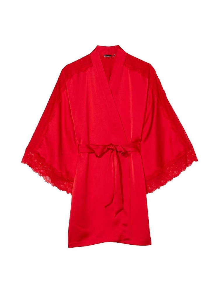Victoria's Secret Lipstick Red Lace Inset Robe - Image 4 of 4