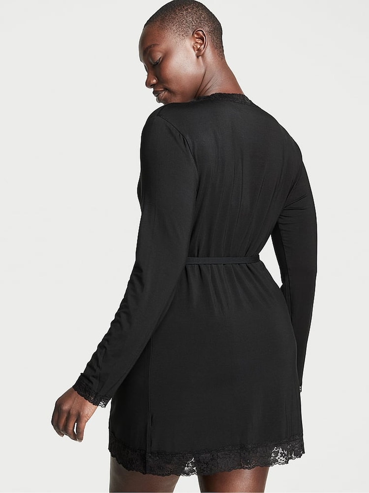 Victoria's Secret Black Modal Lace Trim Robe - Image 2 of 3