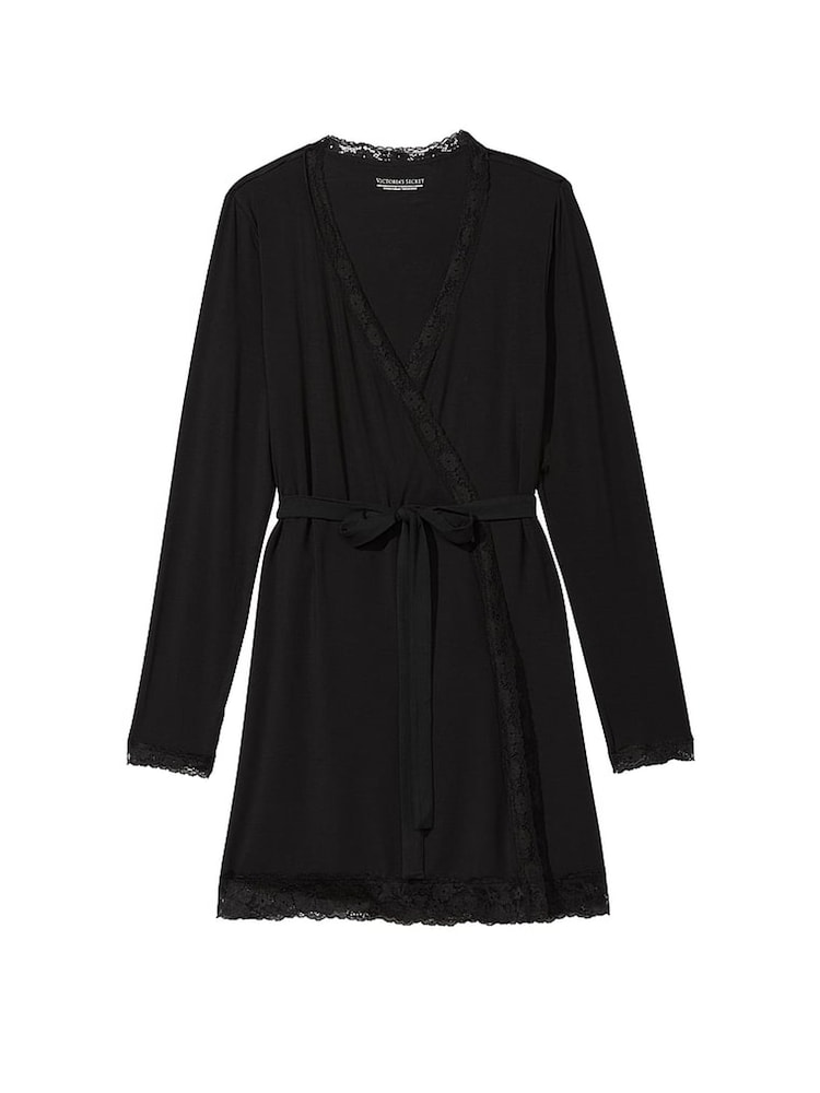 Victoria's Secret Black Modal Lace Trim Robe - Image 3 of 3