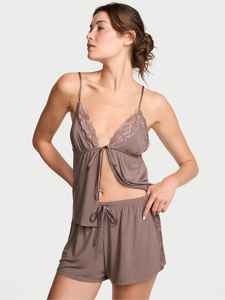 Victoria's Secret Cloudy Grey Modal Lace Flyaway Cami Set - Image 1 of 3 Victoria's Secret Cloudy Grey Modal Lace Flyaway Cami Set - Image 1 of 3