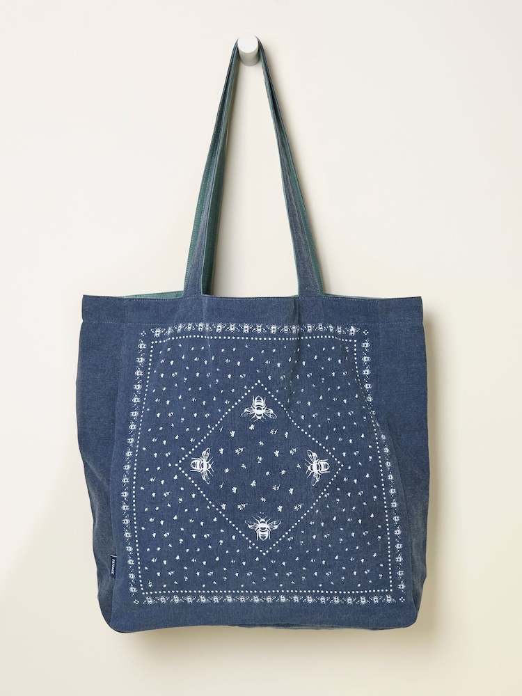 FatFace Navy Bee Bandana Print Reversible Tote Bag - Image 1 of 2