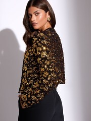 Lipsy Black Boucle Gold Sequin Crop Jacket - Image 5 of 5
