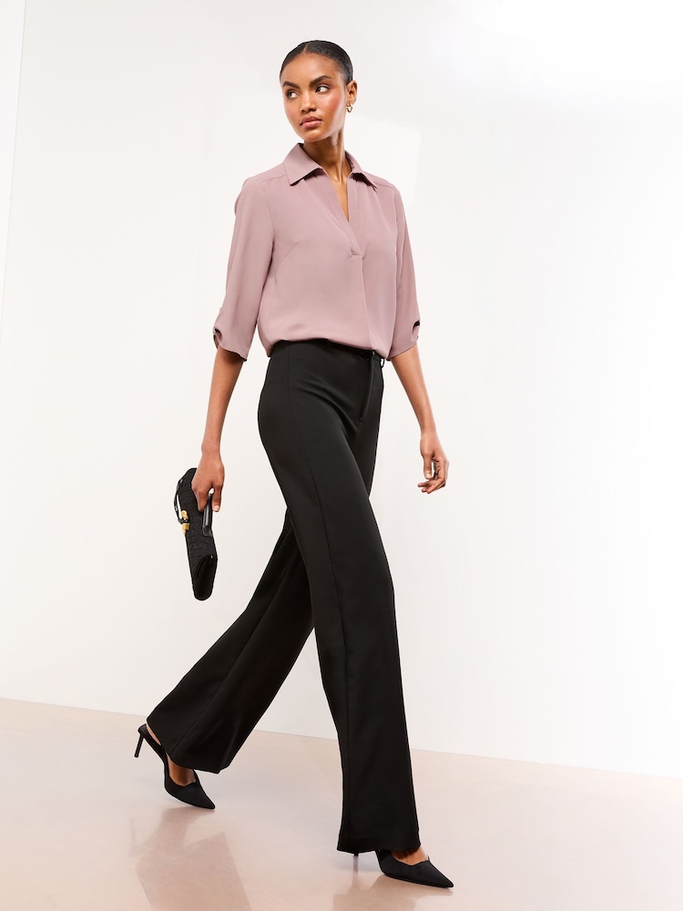 Lipsy Blush Pink V-Neck 3/4 Sleeve Collared Blouse - Image 2 of 4 Lipsy Blush Pink V-Neck 3/4 Sleeve Collared Blouse - Image 2 of 4
