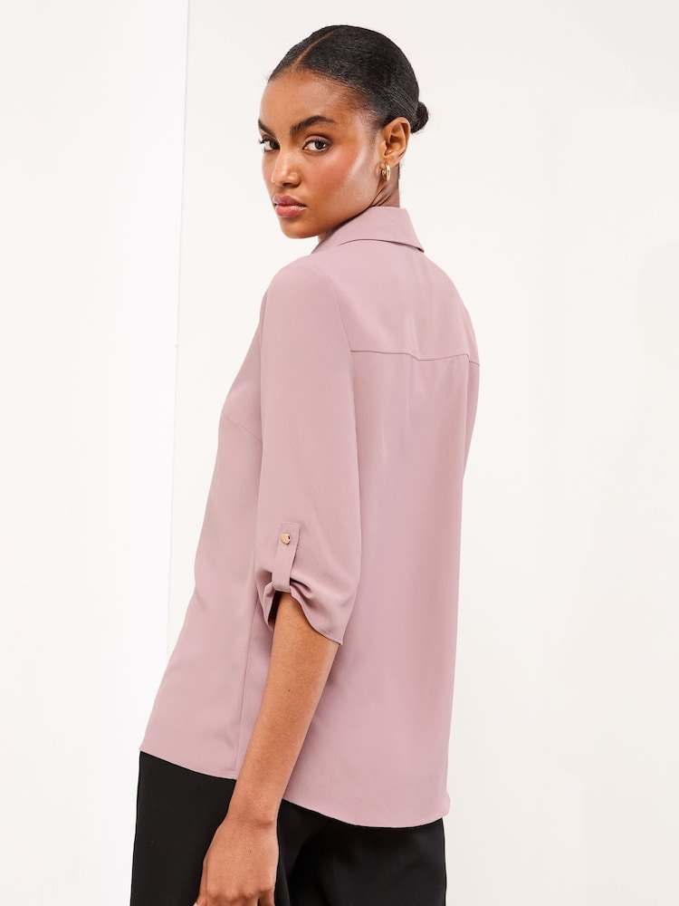 Lipsy Blush Pink V-Neck 3/4 Sleeve Collared Blouse - Image 4 of 4 Lipsy Blush Pink V-Neck 3/4 Sleeve Collared Blouse - Image 4 of 4