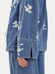 Accessorize Blue Floral Embroidered Chambray Tie 100% Cotton Jacket - Image 2 of 4
