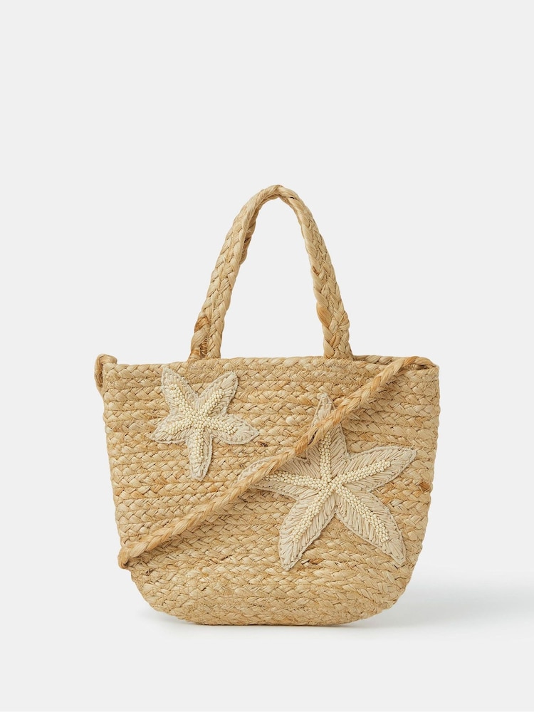 Accessorize Natural Embroidered Starfish Jute Tote Bag - Image 1 of 2