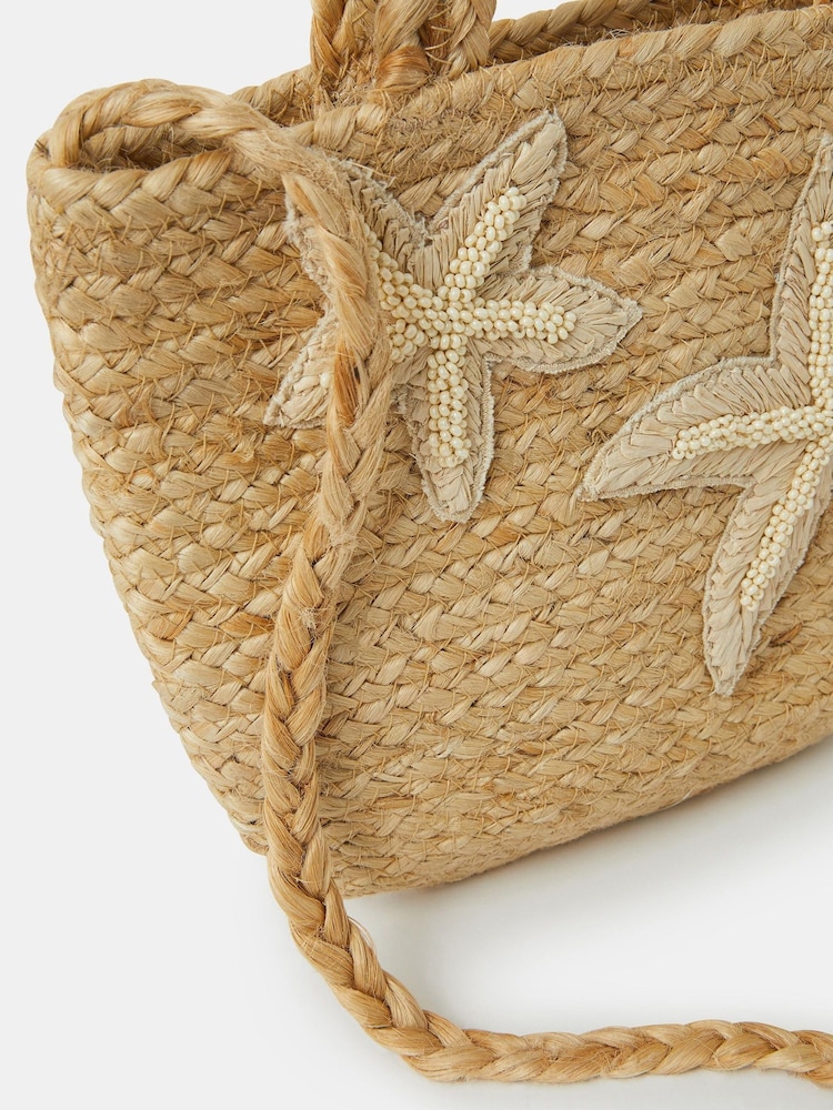 Accessorize Natural Embroidered Starfish Jute Tote Bag - Image 2 of 2