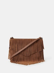 Accessorize Natural Suede Fringe Crossbody Bag - Image 1 of 2