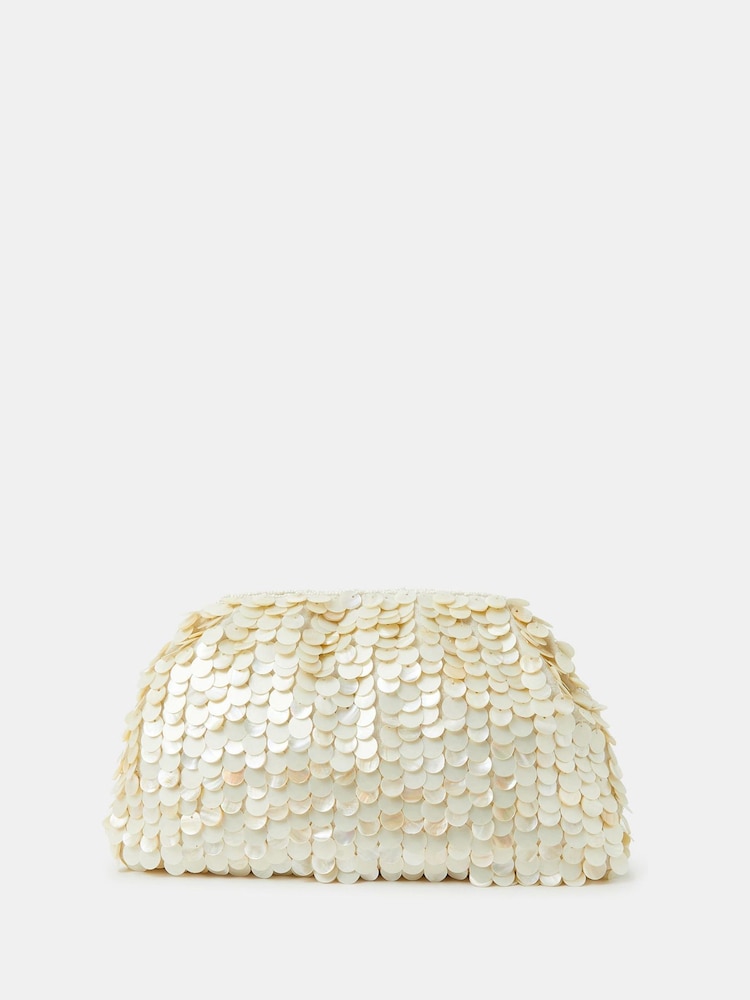 Accessorize Cream Pearl Shell Embellished Clutch Bag - Image 1 of 1