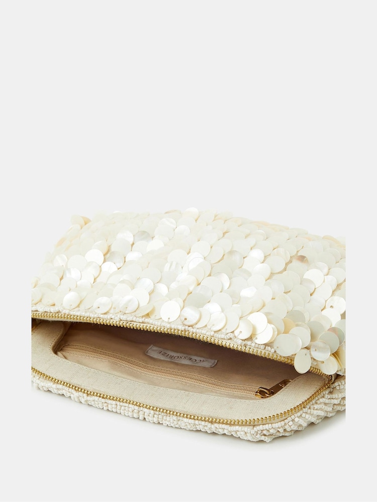 Accessorize Cream Pearl Shell Embellished Clutch Bag - Image 2 of 2
