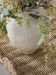White Vintage Style Embossed Ceramic Vase - Image 2 of 2