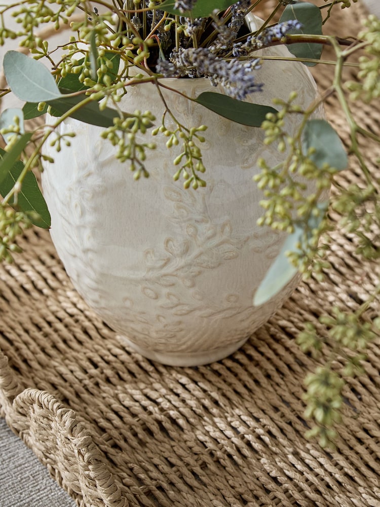 White Vintage Style Embossed Ceramic Vase - Image 2 of 2