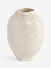 White Vintage Style Embossed Ceramic Vase - Image 3 of 3