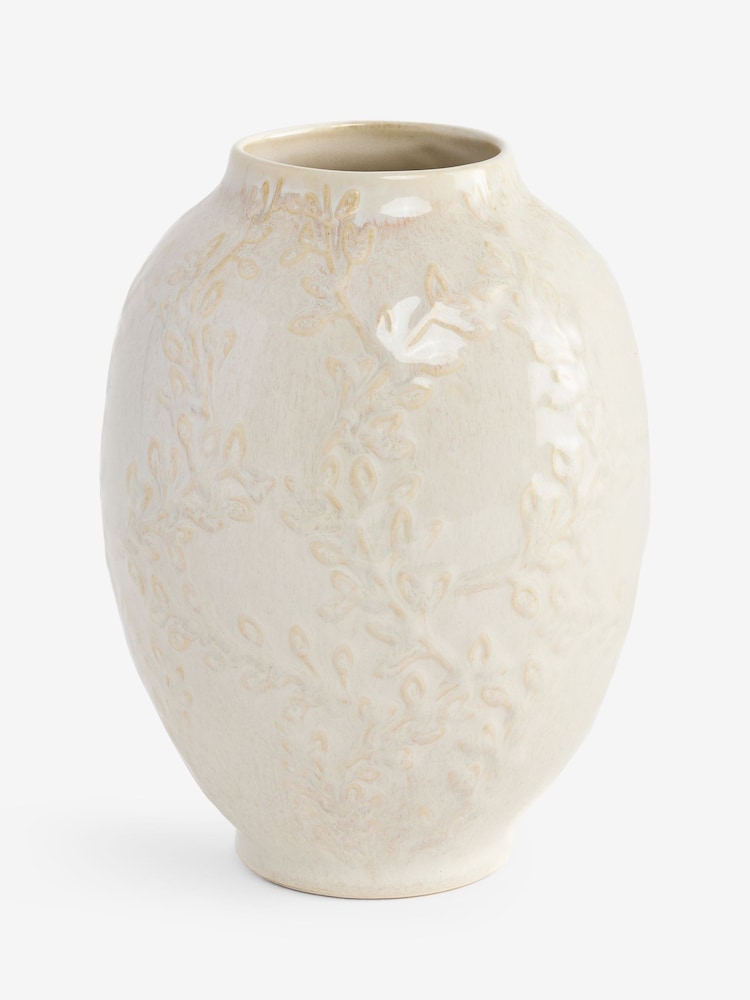 White Vintage Style Embossed Ceramic Vase - Image 3 of 3