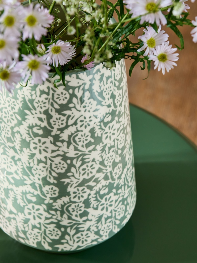 Sage Green Floral Print Ceramic Vase - Image 2 of 3