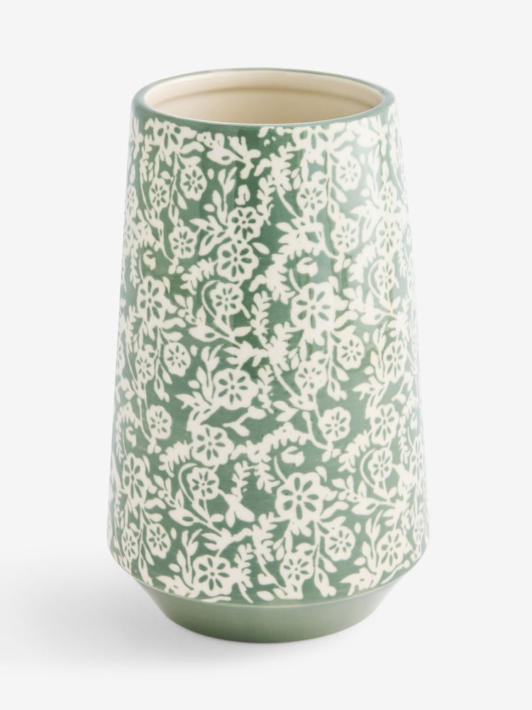 Sage Green Floral Print Ceramic Vase - Image 3 of 3