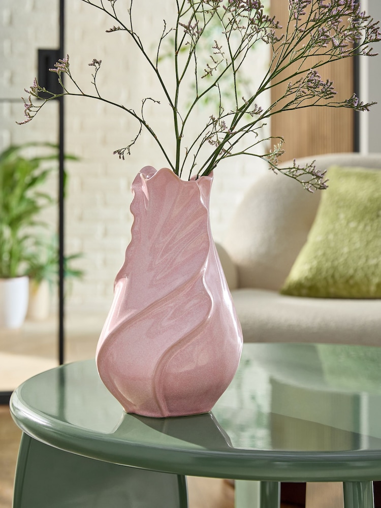 Pink Reactive Glaze Petal Shaped Ceramic Vase - Image 1 of 5