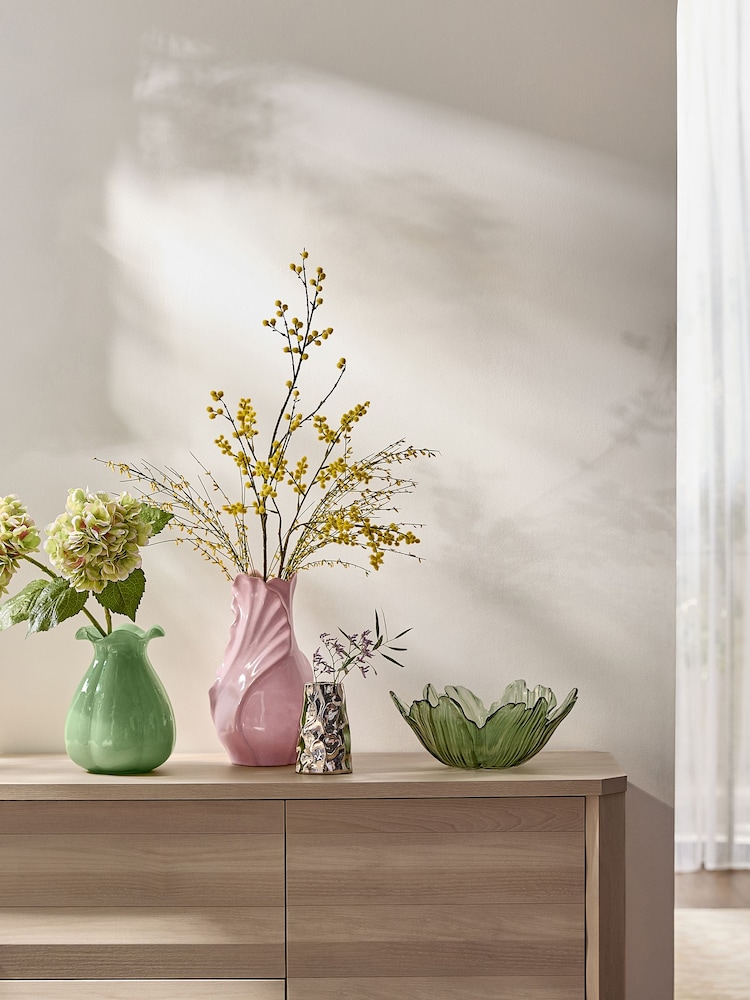 Pink Reactive Glaze Petal Shaped Ceramic Vase - Image 2 of 5