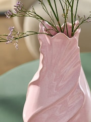 Pink Reactive Glaze Petal Shaped Ceramic Vase - Image 4 of 5