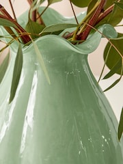 Green Scalloped Glass Vase - Image 2 of 3